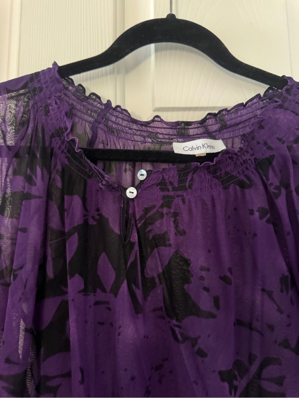 Calvin Klein Purple and Black Printed Sheer Blouse